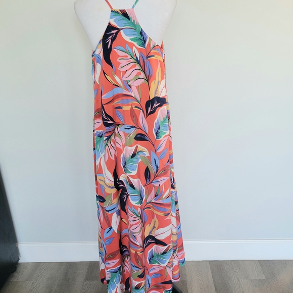 Nicole Miller Satin Multicolor Floral Pockets Straps Beach Maxi Dress Sz Large - Picture 6 of 13